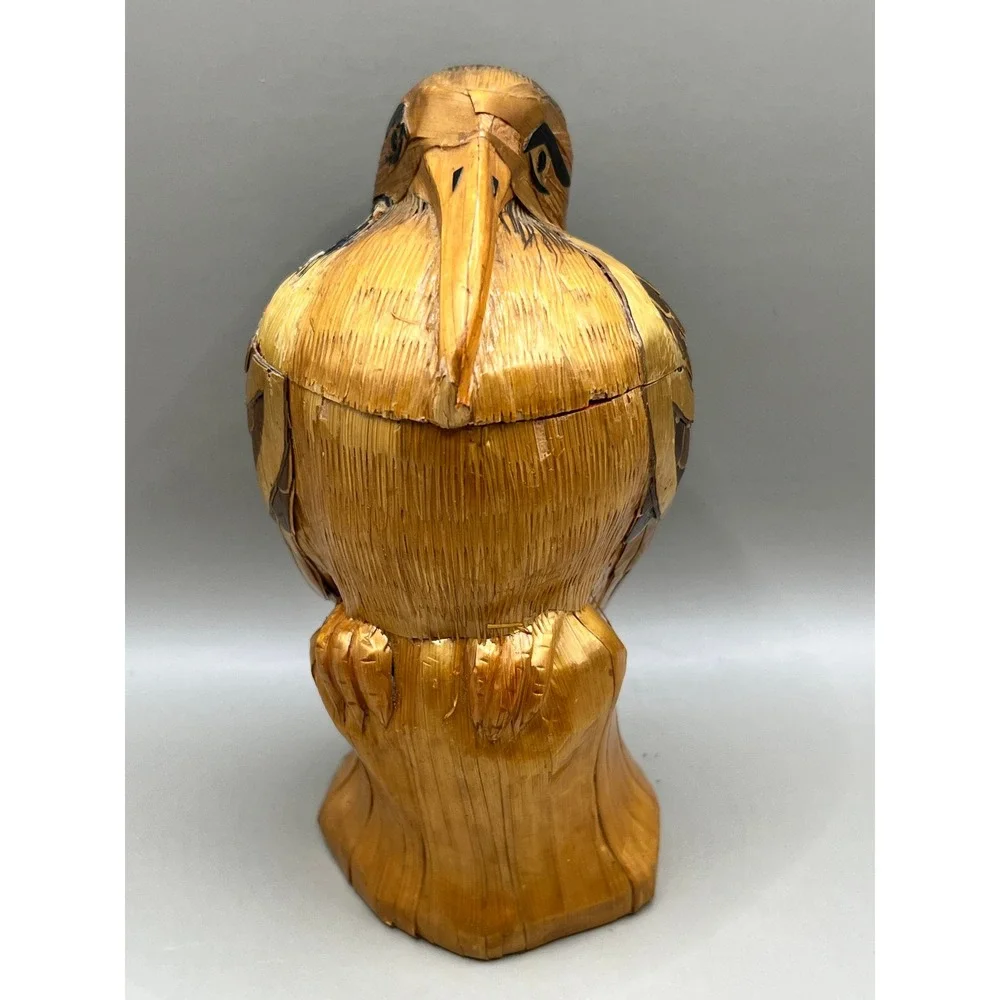 Vtg. Handmade Wheat Straw 3D Pelican‎ Fabric-Lined Trinket Box 5